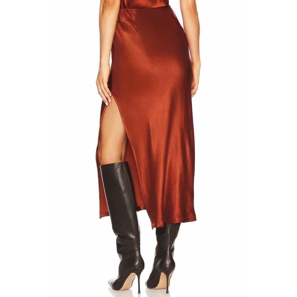 ENZA COSTA Satin Bias Slip Skirt Womens Large Umber Rust Midi Maxi Side Slit NEW - Picture 4 of 16
